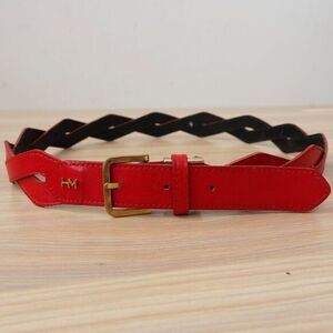 HANAE MORI Belt Womens 26 65 Leather‎ Logo Red XS Twist Parisian Loppy 80s VTG